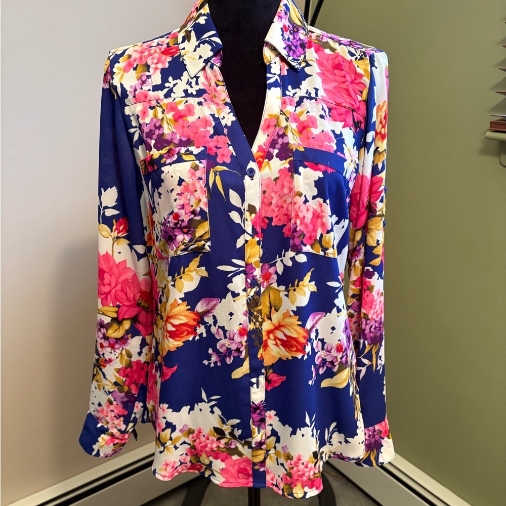 Express Floral Blouse - Blue and Pink